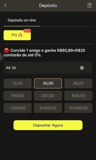 Aí você coloca o valor que quer colocar na sua conta.