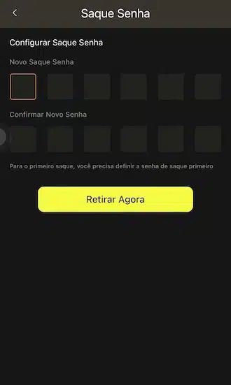 Crie uma senha de 6 números, sem usar caracteres especiais.